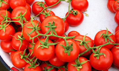 organic red cherry tomatoes at the market