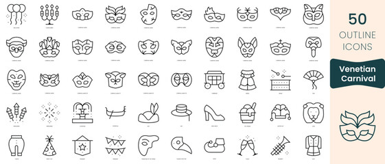 Set of venetian carnival icons. Thin linear style icons Pack. Vector Illustration