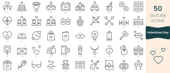 Set of valentines day icons. Thin linear style icons Pack. Vector Illustration