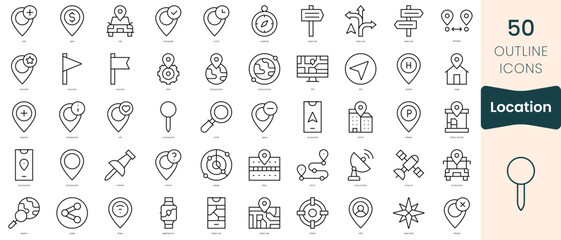 Set of location icons. Thin linear style icons Pack. Vector Illustration