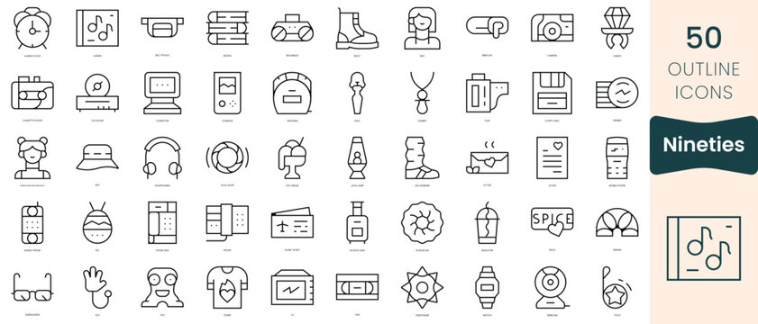 Set of nineties icons. Thin linear style icons Pack. Vector Illustration