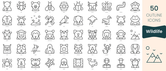 Set of wildlife icons. Thin linear style icons Pack. Vector Illustration