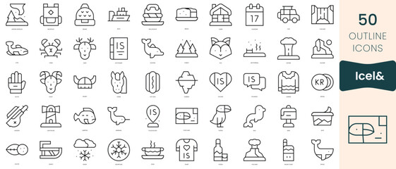 Set of iceland icons. Thin linear style icons Pack. Vector Illustration