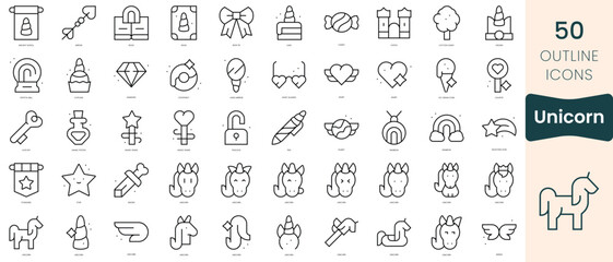 Set of unicorn icons. Thin linear style icons Pack. Vector Illustration
