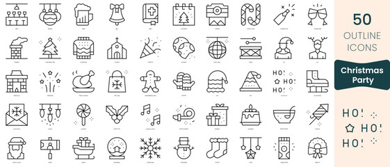 Fototapeta na wymiar Set of christmas party icons. Thin linear style icons Pack. Vector Illustration
