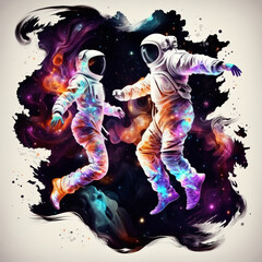 Fototapeta na wymiar Astronaut couple dancing in space - zero gravity - Ai, Ai Generative