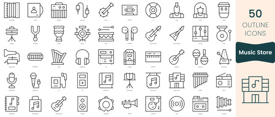 Set of music store icons. Thin linear style icons Pack. Vector Illustration