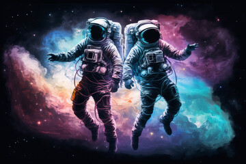  Astronaut couple dancing in space - Ai, Ai Generative