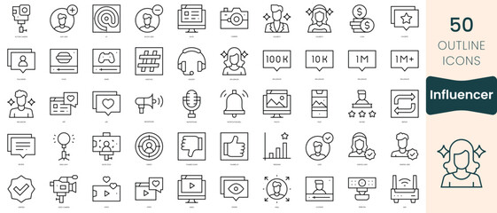 Fototapeta na wymiar Set of influencer icons. Thin linear style icons Pack. Vector Illustration