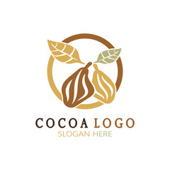 cocoa logo,cocoa bean,cocoa tree,cocoa branches and leaves,chocolate mix on white background,vintage,modern,simple,minimalist icon illustration template design vector