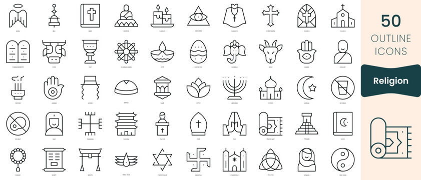 Set of religion icons. Thin linear style icons Pack. Vector Illustration