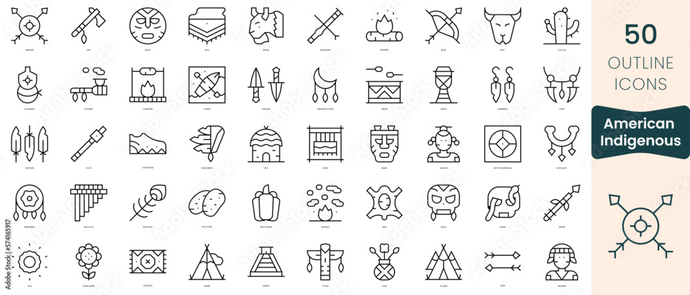 Wall mural Set of american indigenous icons. Thin linear style icons Pack. Vector Illustration