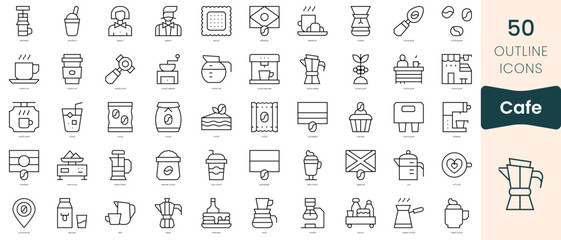 Set of cafe icons. Thin linear style icons Pack. Vector Illustration