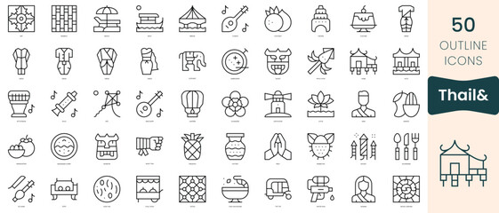 Set of thailand icons. Thin linear style icons Pack. Vector Illustration