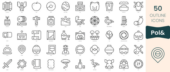 Set of poland icons. Thin linear style icons Pack. Vector Illustration