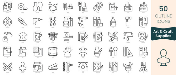 Set of art and craft supplies icons. Thin linear style icons Pack. Vector Illustration