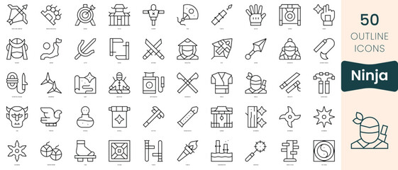 Set of ninja icons. Thin linear style icons Pack. Vector Illustration