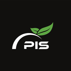 PIS letter nature logo design on black background. PIS creative initials letter leaf logo concept. PIS letter design.