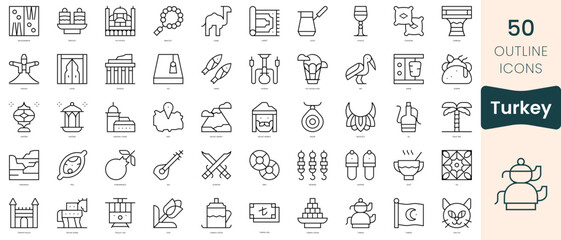 Set of turkey icons. Thin linear style icons Pack. Vector Illustration