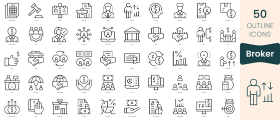 Set of broker icons. Thin linear style icons Pack. Vector Illustration