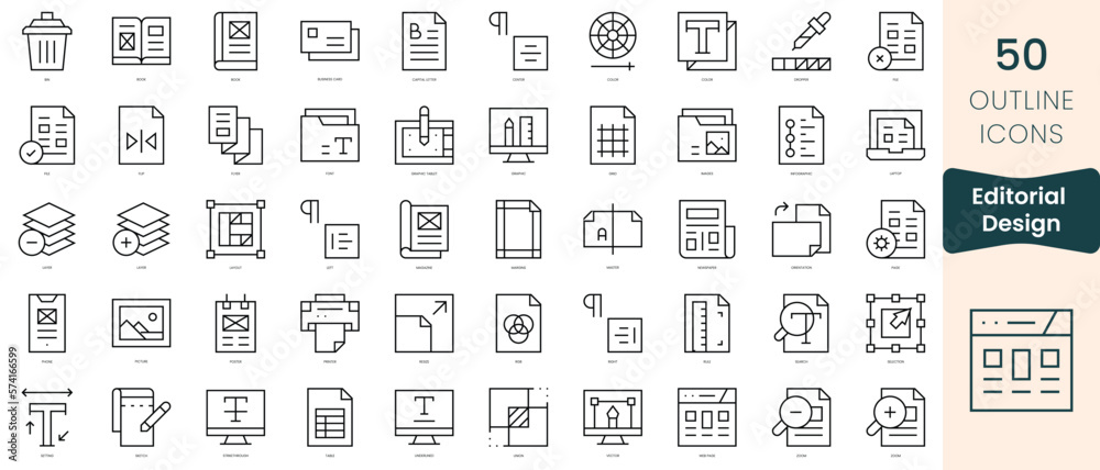 Fototapete set of editorial design icons. thin linear style icons pack. vector illustration
