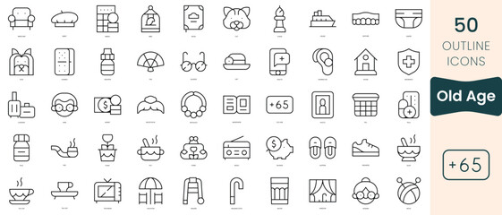Set of old age icons. Thin linear style icons Pack. Vector Illustration