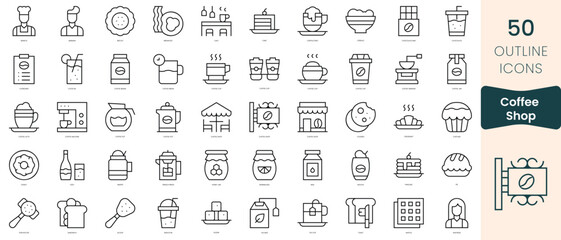 Obraz na płótnie Canvas Set of coffee shop icons. Thin linear style icons Pack. Vector Illustration