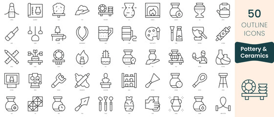 Set of pottery and ceramics icons. Thin linear style icons Pack. Vector Illustration - obrazy, fototapety, plakaty