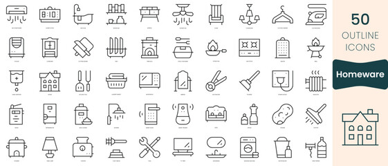 Set of homeware icons. Thin linear style icons Pack. Vector Illustration