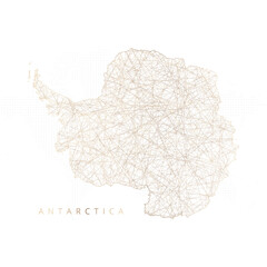Low poly map of Antarctica Continent. Gold polygonal wireframe. Glittering vector with gold particles on white background. Vector illustration eps 10.