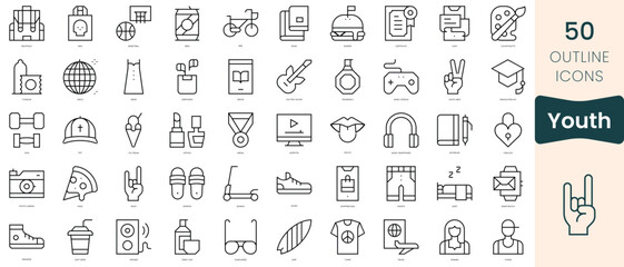 Set of youth icons. Thin linear style icons Pack. Vector Illustration