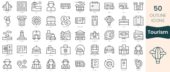 Obraz na płótnie Canvas Set of tourism icons. Thin linear style icons Pack. Vector Illustration