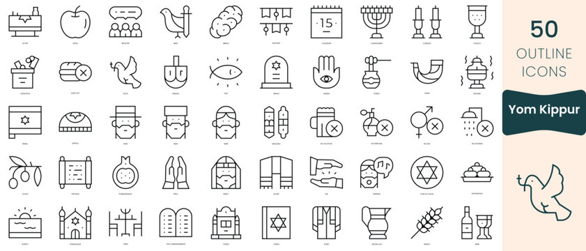 Set of yom kippur icons. Thin linear style icons Pack. Vector Illustration