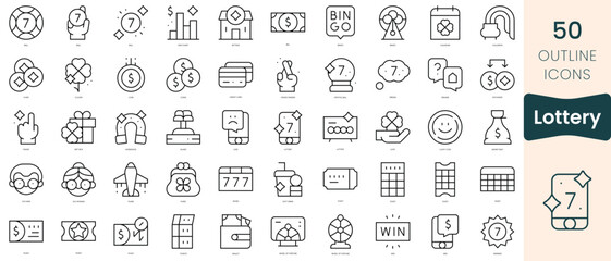 Set of lottery icons. Thin linear style icons Pack. Vector Illustration