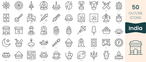 Set of india icons. Thin linear style icons Pack. Vector Illustration