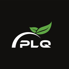 Fototapeta premium PLQ letter nature logo design on black background. PLQ creative initials letter leaf logo concept. PLQ letter design.