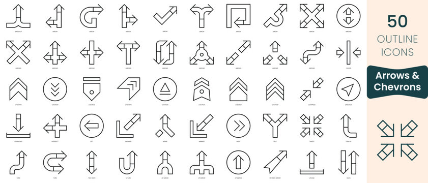 Set of arrows and chevrons icons. Thin linear style icons Pack. Vector Illustration
