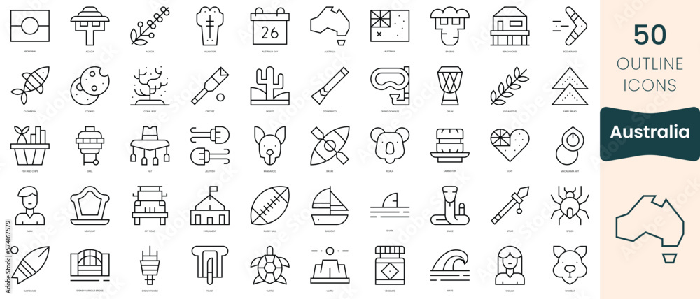 Wall mural Set of australia icons. Thin linear style icons Pack. Vector Illustration