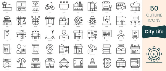 Set of city life icons. Thin linear style icons Pack. Vector Illustration