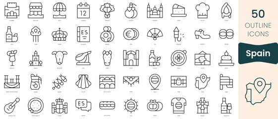 Fototapeta na wymiar Set of spain icons. Thin linear style icons Pack. Vector Illustration