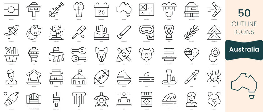 Set Of Australia Icons. Thin Linear Style Icons Pack. Vector Illustration