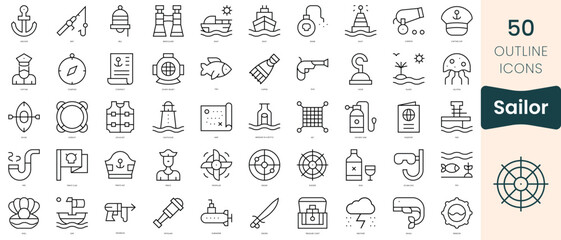 Fototapeta na wymiar Set of sailor icons. Thin linear style icons Pack. Vector Illustration