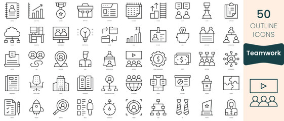 Set of teamwork icons. Thin linear style icons Pack. Vector Illustration
