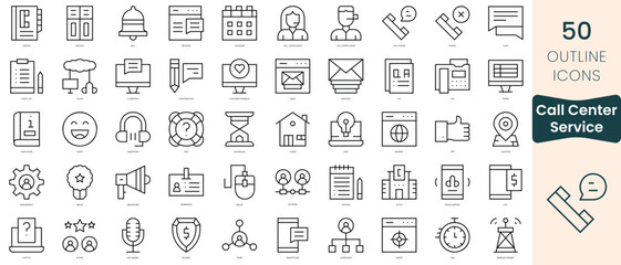 Set of call center service icons. Thin linear style icons Pack. Vector Illustration - obrazy, fototapety, plakaty