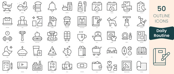 Set of daily routine icons. Thin linear style icons Pack. Vector Illustration