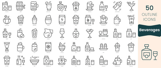 Set of beverages icons. Thin linear style icons Pack. Vector Illustration