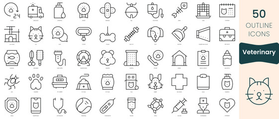 Set of veterinary icons. Thin linear style icons Pack. Vector Illustration