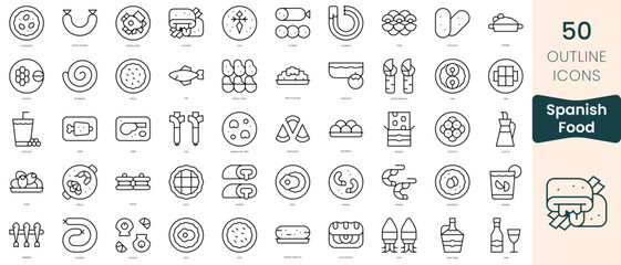 Obraz na płótnie Canvas Set of spanish food icons. Thin linear style icons Pack. Vector Illustration