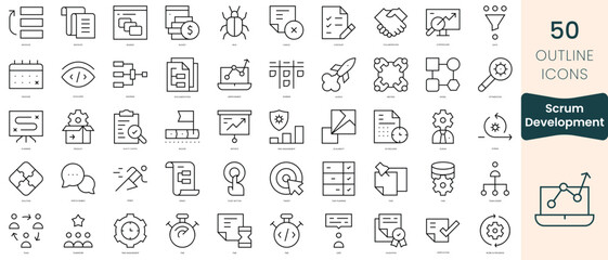Set of scrum development icons. Thin linear style icons Pack. Vector Illustration - obrazy, fototapety, plakaty