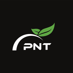 PNT letter nature logo design on black background. PNT creative initials letter leaf logo concept. PNT letter design.